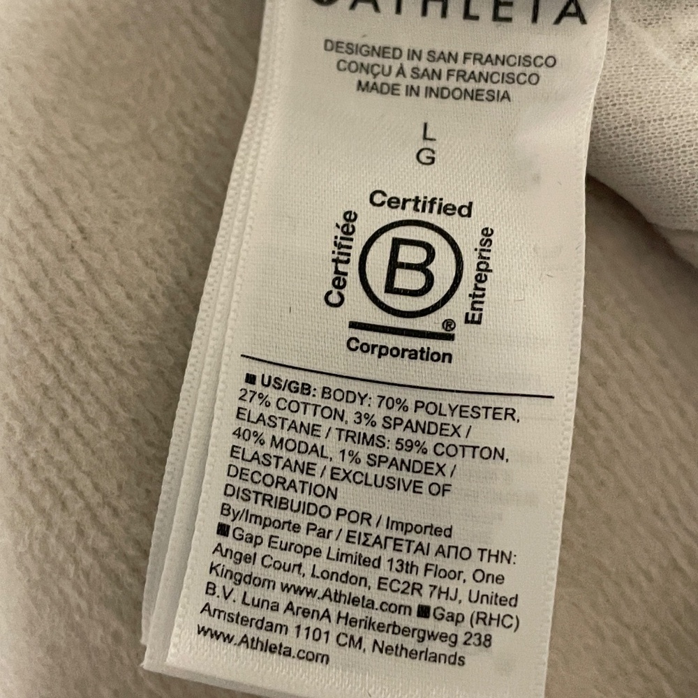 NWT Athleta Cozy Karma 1/2 zip Sweatshirt color Abalone size Large - Picture 9 of 9